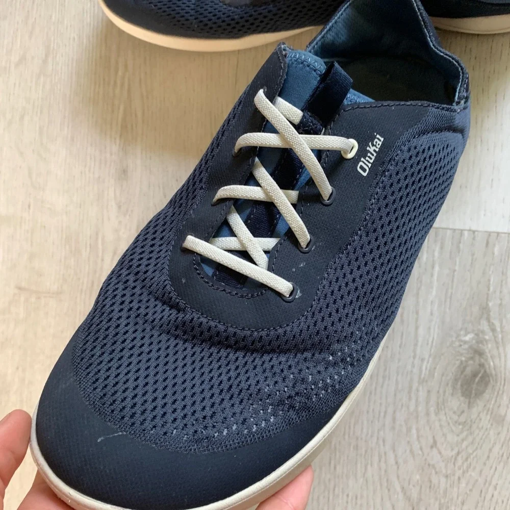 OluKai Moku Pae Mens 13 Navy Blue Mesh Boat Shoes Sneakers 10472-DE18